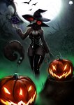 anthro breasts clothing female food forest fruit holidays latex latex_clothing latex_skinsuit magic moon plant pumpkin rubber_clothing scary skinsuit tight_clothing tree akrodraws halloween bat mammal absurd_res hi_res