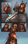 alectorfencer ambiguous_feral ambiguous_gender anthro black_nose blue_eyes blue_horn bridle canid canine cigarette claws clothed clothing comic cutaway dragon duo female feral fur hair hi_res horn lighter lighting_cigarette looking_at_another looking_back looking_back_at_another mammal myre mythological_creature mythological_scalie mythology outside red_hair scales scalie shaking_object sky tan_body tan_fur varug white_body white_scales wingless_dragon