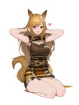 2020 absurd_res amber_eyes animal_humanoid arknights blonde_hair breasts canid canid_humanoid canine canine_humanoid ceobe_(arknights) clothed clothing female fox_humanoid hair happy heart_symbol hi_res humanoid hypergryph jasonkim kneeling long_hair mammal mammal_humanoid oripathy_lesion smile solo studio_montagne