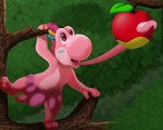 apple bottomwear clothing food footwear fruit loincloth long_tongue male markings plant sandals shoes solo tongue tree tree_climbing tribal tribal_clothing tribal_markings orangestheasd mario_bros nintendo pink_yoshi yoshi 5:4 hi_res