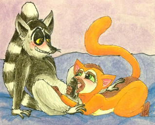 anthro balls blush duo female female_anthro genitals grin hand_on_back hand_on_penis humanoid_genitalia humanoid_penis licking looking_at_another looking_at_partner looking_pleasured lying male male/female male_anthro nude nude_female nude_male on_front oral penile penis penis_lick raised_tail sex sitting smile tail teeth tongue tongue_out young young_female puku83 all_hail_king_julien dreamworks madagascar_(series) clover_(madagascar) king_julien crowned_lemur lemur mammal primate ring-tailed_lemur strepsirrhine 2015 traditional_media_(artwork)