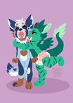 ambiguous_gender anthro baby diaper duo hug pacifier young wuta-tumaki mythology canid canine canis domestic_dog dragon mammal mythological_creature mythological_scalie scalie wolf absurd_res hi_res