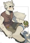 5_fingers anthro beverage biped bubble_tea claws clothed clothing fingers footwear fur kemono male scar shoes socks solo tail milkybot will_(milkybot) canid canine canis mammal wolf hi_res