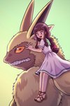 anthro brown_hair duo female hair male orange_eyes riding_shoulder sharp_teeth teeth mstdndkkkkk bandai_namco digimon digimon_ghost_game ruri_tsukiyono digimon_(species) human lamortmon mammal monster 2:3 hi_res