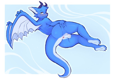 4_toes anthro backsack balls blue_body blush butt feet flirting flirting_with_viewer genitals looking_at_viewer lying male on_side smile solo spread_butt spreading toes wings emptylovings mythology dragon mythological_creature mythological_scalie scalie hi_res
