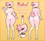 anthro breasts butt female fur genitals nipple_dip nipples nude piercing pink_body pink_fur pussy solo tongue tongue_out yellow_nipples yellow_tongue claweddrip bobo_(claweddrip) avian bird flamingo 2024 hi_res model_sheet