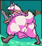 anthro anus big_butt butt clothed clothing dress female forest fur genitals holding_melee_weapon holding_object holding_sword holding_weapon hooves huge_butt melee_weapon no_underwear plant plump_labia puffy_anus pussy raised_tail rear_view solo sword tail tail_anus thick_thighs tree weapon white_body white_fur ikakins cygames princess_connect! lima_(princess_connect!) camelid llama mammal absurd_res hi_res