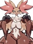 2023 3:4 absurd_res anthro big_breasts blush blush_lines breast_curtains breasts canid canine chest_tuft claws delphox fangs female fox front_view fur generation_6_pokemon hi_res inner_ear_fluff looking_at_viewer mammal navel nintendo nyaswitchnya open_mouth pokemon pokemon_(species) portrait raised_arms red_body red_eyes red_fur simple_background smile solo teeth thick_thighs three-quarter_portrait tuft white_background white_body white_fur wide_hips yellow_body yellow_fur
