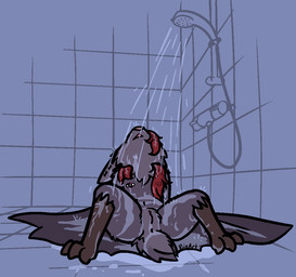 anthro anus areola barbell_piercing bathing bathroom breasts butt claws clitoris cooling_off detailed_background ear_piercing feet female floor fur genitals hair heat_(temperature) looking_up low-angle_view lying membrane_(anatomy) membranous_wings navel nipple_piercing nipples nude on_back open_mouth overheated overheating piercing purple_body purple_fur reclining red_hair scut_tail semi-anthro short_tail shower shower_head shower_hose showering slim small_breasts solo spread_legs spreading tail talons tile tile_floor tile_wall toes tuft vulva wall_(structure) warm water wet wet_body wet_fur wet_hair winged_arms wings bizart velika_(bizart) bat flying_fox mammal megabat 2026 aliasing digital_media_(artwork)