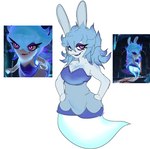 anthro blue_clothing blue_dress blue_hair breasts cleavage clothed clothing dress ears_up eyeshadow female hair hands_on_hips looking_at_viewer makeup open_mouth open_smile simple_background smile solo white_background mangakitsune2 mario_bros mario_plus_rabbids_sparks_of_hope nintendo raving_rabbids rayman_(series) ubisoft midnite_(mario_plus_rabbids) ghost lagomorph mammal rabbid spirit 2022 colored_sketch reference_image sketch