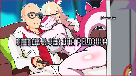anthro bald big_breasts blonde_hair blood blue_eyes blush blush_lines bodily_fluids bone_frill bottomwear breasts broken_glasses clothed clothed_anthro clothed_female clothed_human clothed_male clothing cuddling duo electronics eyewear female freckled_shoulders freckles frill_(anatomy) glasses grey_clothing grey_shirt grey_tank_top grey_topwear hair happy hotpants human_on_anthro interspecies jacket long_hair long_tail looking_at_viewer male male/female markings navel non-mammal_breasts non-mammal_navel open_clothing open_jacket open_topwear pants pink_body pink_bottomwear pink_clothing pink_shorts red_clothing red_shirt red_topwear romantic romantic_couple scratches shirt shorts side_boob skimpy smile spiked_tail spikes spikes_(anatomy) spot_freckles spots spotted_markings tail tank_top television text topwear tv_remote white_body white_bottomwear white_clothing white_jacket white_pants white_topwear dannoartista cavemanon_studios i_wani_hug_that_gator inco_(iwhtg) mia_moretti dinosaur hadrosaurid human mammal ornithischian ornithopod parasaurolophus prehistoric_species reptile scalie 16:9 artist_name colored shaded spanish_text widescreen