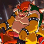 anthro armband belly big_belly bracelet claws collar eyebrows genitals hair horn jewelry male motorcycle penis red_hair shell solo spiked_armband spiked_bracelet spiked_collar spiked_shell spikes spikes_(anatomy) vehicle filumbitu mario_bros nintendo bowser koopa scalie 1:1 hi_res