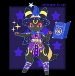 anthro anthrofied blue_outline book clothing female hat headgear headwear magic magic_user outline pokemorph solo wizard_hat frigadae nintendo pokemon eeveelution generation_2_pokemon pokemon_(species) umbreon alpha_channel digital_media_(artwork) full-length_portrait portrait