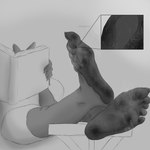 5_toes anthro between_toes bodily_fluids claws duo extreme_size_difference feet foot_fetish foot_focus foot_play humanoid_feet male male/male micro plantigrade size_difference soles studying sweat sweaty_feet toe_claws toes nhumbler beastars jack_(beastars) legoshi_(beastars) 1:1 absurd_res hi_res monochrome