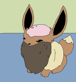 ambiguous_gender bald beard facial_hair feral manly shitpost solo richard_roe nintendo pokemon eevee generation_1_pokemon pokemon_(species) low_res meme