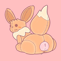 blush brown_body brown_fur butt female feral fur genitals looking_at_viewer nude penetrable_sex_toy plushie plushophilia sex_toy simple_background smile solo tail vulva jellybeankofi nintendo pokemon animate_inanimate eevee generation_1_pokemon living_plushie mammal pokemon_(species) 1:1 digital_drawing_(artwork) digital_media_(artwork) hi_res