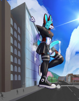 ambiguous_gender anthro balls big_penis bottomwear city city_destruction clothing crop_top destruction detailed_background erection erection_under_skirt extreme_size_difference femboy foot_crush footwear genitals group humanoid_genitalia humanoid_penis legwear macro male penis shirt shoes size_difference skirt sky solo_focus standing stomping thick_penis thigh_highs tongue tongue_out topwear under_foot kolatti lagomorph leporid mammal rabbit 2025 hi_res