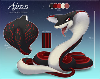 black_body color_swatch fangs feral forked_tongue gradient_background male markings red_body red_eyes scales serpentine simple_background snake_hood solo tail teeth text tongue tongue_out white_body spotty_the_cheetah ajinn_(ghost_forger) cobra elapid_(snake) king_cobra reptile scalie snake digital_media_(artwork) english_text model_sheet
