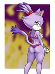 anthro bikini bra butt clothing female fire gloves handwear lingerie looking_at_viewer looking_back panties rear_view solo swimwear two-piece_swimsuit underwear sleepiitreat sega sonic_the_hedgehog_(series) blaze_the_cat domestic_cat felid feline felis mammal 3:4 hi_res