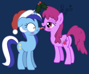 blush christmas_clothing christmas_headwear clothing cutie_mark drunk duo female female/female feral fur hair hat headgear headwear holidays holly_(plant) horn imminent_kiss licking long_hair multicolored_hair open_mouth plant pom_hat purple_eyes purple_hair santa_hat simple_background smile substance_intoxication tongue tongue_out transparent_background two_tone_hair nerfpony christmas friendship_is_magic hasbro my_little_pony mythology berry_punch_(mlp) minuette_(mlp) earth_pony equid equine horse mammal mythological_creature mythological_equine pony unicorn alpha_channel