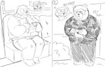 aged_up anthro bodily_fluids bottomwear clothing dot_eyes duo humanoid_hands jacket male overweight overweight_male pants sweat text topwear anommyself animal_crossing nintendo ike_(animal_crossing) poko_(animal_crossing) bear mammal 2022 comic english_text hi_res monochrome father_(lore) father_and_child_(lore) father_and_son_(lore) parent_(lore) parent_and_child_(lore) parent_and_son_(lore) son_(lore)