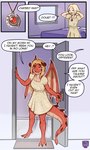 anthro barefoot bed blonde_hair breasts clothing dialogue door dress feet female furniture growth hair horn horn_growth human_to_anthro inside jewelry leillies looking_at_viewer membrane_(anatomy) membranous_wings non-mammal_breasts oblivious pendant red_body red_scales scales smile solo species_transformation standing tail tail_growth text transformation wing_growth wings 1bit-deviant mythology dragon human mammal mythological_creature mythological_scalie scalie comic digital_media_(artwork) english_text hi_res