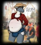 anthro belly big_belly bottomwear brown_hair bulge clothing cowboy_hat flannel_shirt grey_body grey_eyes hair hat headgear headwear hotpants huge_belly hyper hyper_belly male pointy_ears rumbling_stomach scales shirt shorts solo tail tied_shirt topwear ventral_scales edgec mythology edge_(edgec) dragon mythological_creature mythological_scalie scalie hi_res story story_at_source story_in_description