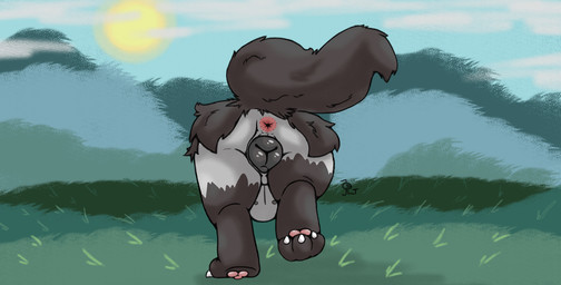 animal_genitalia animal_vulva anus butt canine_genitalia canine_vulva feet female feral fur genitals grass grey_body grey_fur hindpaw low-angle_view nude outside paws plant quadruped rear_view sky solo sun vulva aztepyeen nintendo pokemon canid generation_3_pokemon mammal mightyena pokemon_(species) 2021 hi_res