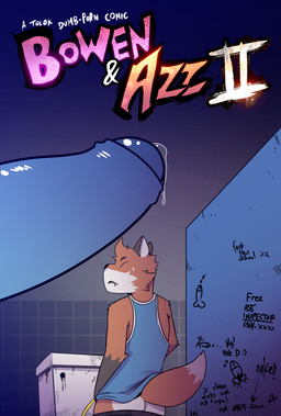 anthro bathroom blue_penis bodily_fluids bottomwear bottomwear_down butt clothed clothing cute_fangs disembodied_penis duo eyes_closed fangs fur genital_fluids genitals graffiti graffiti_on_wall humanoid_genitalia humanoid_penis leaking_precum looking_back male orange_body orange_fur pants pants_down partially_clothed peeing penis precum profanity public_restroom restroom_stall shirt sweat sweatdrop tank_top teeth text toilet topwear urine t0l0k fordan_(t0l0k) canid canine fox mammal character_name comic cover cover_art cover_page english_text hi_res