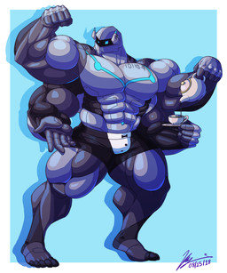 4_arms 5_fingers 5_toes abs bottomwear clothing feet fingers flexing flexing_bicep glowing glowing_eyes horn machine male multi_arm multi_limb muscular pecs shorts solo teapot toes yongdasom robot 2018 5:6