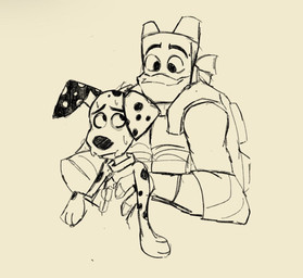 black_nose black_spots collar_tag duo eyewear eyewear_on_head feral fur goggles goggles_on_head heterochromatic_ears holding_character male mask shell spots star_collar_tag turtle_shell voice_actor_joke 0deploy0 101_dalmatian_street 101_dalmatians disney nickelodeon rise_of_the_teenage_mutant_ninja_turtles teenage_mutant_ninja_turtles donatello_(tmnt) dylan_(101_dalmatians) reptile scalie softshell_turtle spiny_softshell_turtle turtle crossover