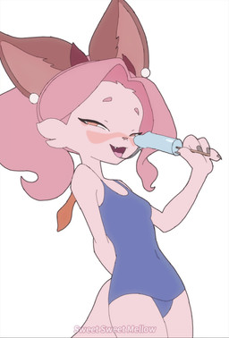 2_horns 4_fingers anthro bedroom_eyes big_ears biped blue_clothing blue_swimwear breasts brown_ears cheek_tuft claws clothed clothed_anthro clothed_female clothing eyebrows facial_tuft fangs female female_anthro finger_claws fingers food fur gem hair half-closed_eyes hand_behind_back heart_pupils holding_food holding_object holding_popsicle horn legs_together looking_at_viewer narrowed_eyes navel_outline one-piece_swimsuit open_mouth orange_wings pearl_(gem) penis_popsicle pink_body pink_eyebrows pink_hair pink_tail popsicle school_swimsuit seductive simple_background small_breasts small_wings solo swimwear tail teeth text tongue tongue_out tuft white_background wings young young_anthro young_female sonakariart mythology sweet_mellow_(sonakari) dragon furred_dragon furred_scalie mythological_creature mythological_scalie scalie 2025 2d_animation animated artist_name frame_by_frame hi_res no_sound short_playtime webm