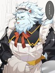 anthro clothed clothing crossdressing eyewear fur maid_uniform male monocle muscular muscular_anthro muscular_male simple_background solo uniform white_background white_body white_fur nizitarosan lifewonders tokyo_afterschool_summoners snow_(tas) felid lion mammal pantherine 3:4 hi_res