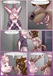 anatomically_correct anatomically_correct_genitalia animal_genitalia anthro athletic athletic_male breasts clothed clothing duo female flustered flustered_male fur furniture genitals gynomorph indoor_nudity intersex intersex/male locker_room looking_at_another male neck_grab nipples nude nude_anthro nude_gynomorph pseudo-penis questionable_consent school_nudity shirt slim small_breasts smile text topless topwear white_body white_fur young young_anthro young_gynomorph young_intersex young_male liryal ruaha_(lyrial) canid canine deer fox hybrid hyena mammal absurd_res adversarial_noise comic english_text hi_res multiple_scenes andromorph_(lore)