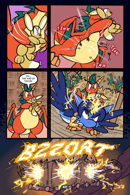 2_horns 5_panel_comic ambiguous_gender armor arrow_(weapon) attack balloon balloon_with_face beak belly biped black_nose black_text blue_body blue_wings brown_body brown_eyes claws crossbow dialogue dot_pupils electricity ellipsis eyebrows eyelashes eyes_closed fangs feathered_wings feathers feral finger_claws flying green_body green_eyes group hair headgear helmet holding_another holding_crossbow holding_object holding_ranged_weapon holding_weapon horn inflatable inside jewelry looking_at_another magic motion_lines orange_body page_number paws pendant plant ranged_weapon red_eyes scales sharp_teeth sound_effects standing tail teeth text toe_claws toony translucent translucent_hair tree tree_house trio weapon white_sclera window wings yellow_beak virmir mythology renbrand roko_kirihoko saida animate_inanimate avian canid canine couatl dragon feathered_scalie feathered_snake fox living_inflatable mammal mythological_creature mythological_scalie reptile scalie snake 2025 2:3 absurd_res comic english_text hi_res signature female_(lore) male_(lore)