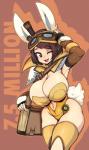 armwear big_breasts book breasts brown_eyes brown_hair cleavage clothed clothing curvy_figure elbow_gloves eyewear female gloves goggles hair handwear huge_breasts legwear leotard navel one_eye_closed slightly_chubby solo text thick_thighs thigh_highs voluptuous wide_hips wink slugbox capcom monster_hunter the_handler_(monster_hunter) animal_humanoid human humanoid lagomorph lagomorph_humanoid leporid_humanoid mammal mammal_humanoid rabbit_humanoid absurd_res english_text hi_res