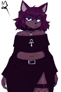 alternative_fashion ankh anthro belly black_body black_nails bored clothing colored_nails female fishnet_clothing fishnet_legwear fur goth hair legwear nails organs purple_body purple_fur purple_hair simple_background solo stomach white_background mariry01 mari_(mariry01) canid canine canis mammal wolf hi_res