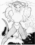 1995 1996 agamid anthro big_breasts black_and_white breasts clothed clothing feet female frilled_lizard lizard monochrome non-mammal_breasts oscar_marcus outside piercing pinup pose reptile rock scalie sea seaside solo swimwear tail talons toes topless water wave