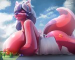 anthro big_breasts breasts female glistening glistening_body hangar huge_breasts inflatable inflatable_transformation inflation latex macro plant pool_toy side_boob side_view solo tree elysianelly mattie_(meanmetal) animate_inanimate canid canine canis living_inflatable mammal wolf 5:4 hi_res