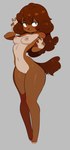 anthro blush breasts brown_body brown_fur brown_hair female fur genitals hair nipples nude pawpads pussy simple_background small_breasts small_waist solo wide_hips niniidawns canid canine mammal hi_res