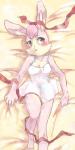 anthro bed bed_sheet bedding biped blush breasts clothing female fur furniture lying nightgown pink_body pink_fur ribbons solo yucccka nintendo star_fox lucy_hare hare lagomorph leporid mammal source_request