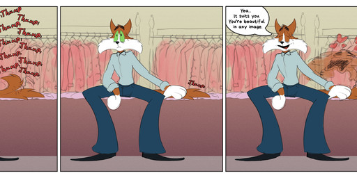 anthro bottomwear chair clothed clothed_anthro clothed_male clothing clothing_store comic_panel dialogue footwear fur furniture green_eyes heart_symbol hearts_around_head love male markings mature_anthro mature_male multicolored_body multicolored_fur on_chair pants red_body red_fur shirt shoes shopping sitting sitting_on_chair skinny skinny_male solo store tail tail_motion talking_to_another talking_to_partner text toony topwear white_markings wrinkles pinkish-cat winston_miller_(pinkish-cat) domestic_cat felid feline felis mammal 2026 absurd_res colored colored_sketch comic english_text hi_res sketch