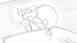 16:9 animal_crossing anthro bodily_fluids clothed clothing container cup dialogue_in_description digital_drawing_(artwork) digital_media_(artwork) dragonweirdo embarrassed food fries greyscale hi_res male mammal marshal_(animal_crossing) monochrome nintendo pawpads rodent sciurid shocked solo story story_in_description sweat sweatdrop topwear tree_squirrel wide_eyed widescreen
