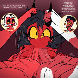 2_horns abs areola athletic athletic_male balls big_penis black_eyes black_horn cartoon_freckles cutaway dialogue double_oral double_penetration erection eyelashes fellatio female female_penetrated freckled_face freckles frottage genitals group group_sex hair half-closed_eyes horn humanoid_on_humanoid humanoid_penetrated humanoid_penetrating humanoid_penetrating_humanoid intraspecies long_eyelashes male male/female male/male male_penetrating male_penetrating_female motion_lines narrowed_eyes nipples not_furry oral penetration penile penis penis_in_mouth penis_size_difference penises_touching pupils red_balls red_body red_eyes red_nipples red_penis red_skin sex striped_horn stripes text threesome trio vein veiny_penis white_body white_hair white_horn white_skin yellow_sclera kojot hellaverse helluva_boss blitzo_(helluva_boss) millie_(helluva_boss) moxxie_(helluva_boss) humanoid imp 1:1 english_text hi_res