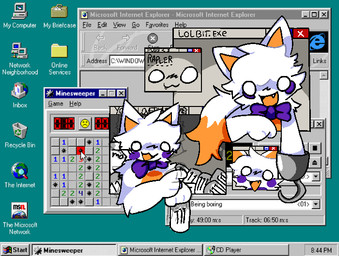 ambiguous_gender anthro fingers hook hook_hand open_mouth solo text rapler five_nights_at_freddy's five_nights_at_freddy's_world five_nights_at_frickbear's_(series) five_nights_at_frickbear's_3 microsoft microsoft_windows monster_energy scottgames windows_95 lolbit_(fnaf) lolbit_(frickbear's) canid canine fox mammal 2026 digital_media_(artwork) english_text