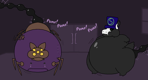 7_eyes 8_legs black_sclera green_eyes holidays hose hose_in_butt hose_inflation inflation multi_eye onomatopoeia sound_effects text tube_bulge yellow_eyes yellow_sclera wackybatballoonz halloween tellware wesley_(wackybatballoonz) arachnid arthropod spider 2024