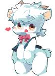 anthro blush clothed clothing fur heart_symbol horn kemono looking_at_viewer male navel simple_background solo standing topwear vest white_background white_body white_fur young young_anthro noriburu caper_cornu bovid caprine goat mammal