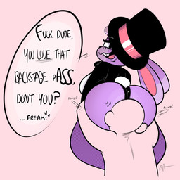 anthro big_butt breasts butt butt_smother clothed clothed/nude clothed_anthro clothed_female clothing dialogue duo female female_anthro male male/female nude shortstack shortstack_female smothering speech_bubble text ota_(artist) anon beth_bunny_(ota) human lagomorph leporid mammal rabbit 1:1 2019 digital_media_(artwork) english_text hi_res