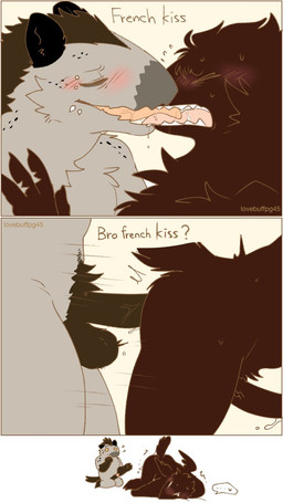 anal anal_penetration anthro anthro_on_anthro anthro_penetrated anthro_penetrating anthro_penetrating_anthro balls blush blush_lines bros_being_bros duo erection eyes_closed freckled_face freckled_shoulders freckles french_kissing genitals humanoid_genitalia humanoid_penis humor kissing male male/male male_penetrated male_penetrating male_penetrating_anthro male_penetrating_male motion_lines nude penetration penile penile_penetration penis penis_in_ass pubes sex simple_background tan_background text tongue tuft lovebuffpg45 wilber_(pegu2726) ambiguous_species avian bird corvid hyena mammal oscine passerine comic english_text hi_res