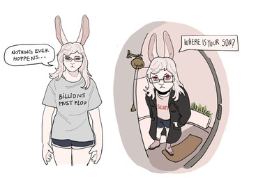 albino angry anthro bell bottomwear clothed clothed_anthro clothed_female clothing coat dialogue door doorbell doorbell_camera doormat eyewear female flip_flops footwear fur glasses hair long_ears long_hair looking_at_viewer red_eyes s_w sandals shirt shoes shorts simple_background socks socks_with_sandals solo speech_bubble standing t-shirt text topwear trenchcoat white_background white_body white_fur white_hair toffee_32 4chan billions_must_die doorbell_chud chudjak gracie_(toffee_32) lagomorph leporid mammal rabbit english_text hi_res lol_comments meme